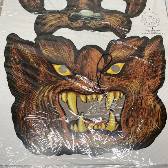 Vintage New Werewolf Cardboard Mask Kit Halloween 1979 Current Die Cut Old Stock - Picture 2 of 5
